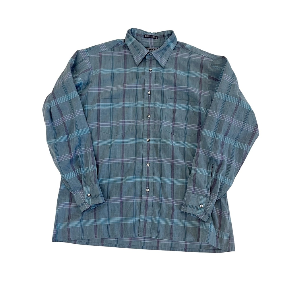 Vintage 90s Editions by Van Heusen Blue Plaid Button Down Shirt Mens Large